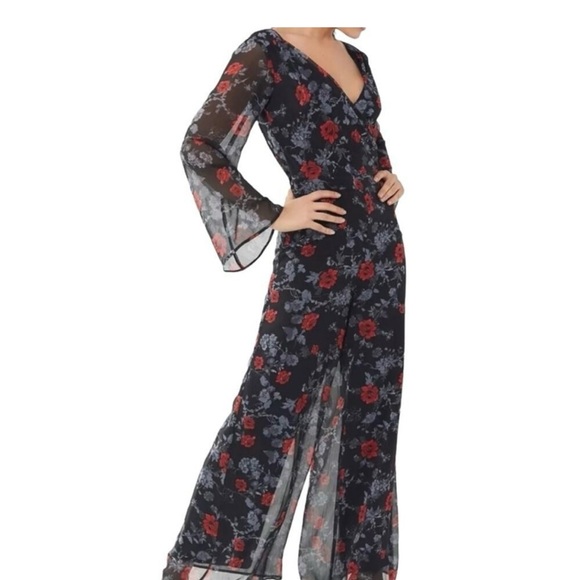 ALI & JAY Pants - ALI & JAY Black Jumpsuit with Red and Gray Floral Design